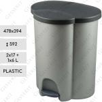 Kosz na śmieci 2x17 + 1x6 l plastyk szary