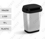 Plastyk Kosz na śmieci plastikowy uchylny 10 L efekt metalu, Kolor metalowy, Srebro, Czarny
