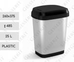 Plastyk Kosz na śmieci plastikowy uchylny 25 L efekt metalu, Kolor metalowy, Srebro, Czarny