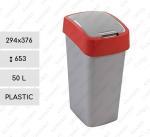 Plastyk Kosz na śmieci plastikowy uchylny 50 L Szary, Czerwony