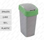 Plastyk Kosz na śmieci plastikowy uchylny 50 L Szary, Zielony