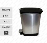 Plastyk Kosz na śmieci plastikowy z pedałem 10 L efekt metalu, Kolor metalowy, Srebro, Czarny