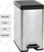 Plastyk Kosz na śmieci plastikowy z pedałem 25 L Kolor metalowy, efekt metalu, Srebro, Czarny