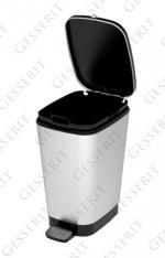 Plastyk Kosz na śmieci plastikowy z pedałem 35 L efekt metalu, Kolor metalowy, Srebro, Czarny
