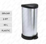 Plastyk Kosz na śmieci plastikowy z pedałem 40 L Kolor metalowy, efekt metalu, Srebro, Czarny
