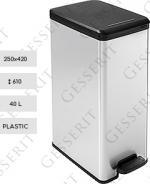 Plastyk Kosz na śmieci plastikowy z pedałem 40 L Kolor metalowy, efekt metalu, Srebro, Czarny